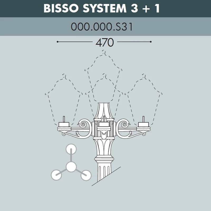 Консоль для паркового фонаря FUMAGALLI BISSO SYS 3L+1  000.000.S31.A0 — уличный светильник Fumagalli